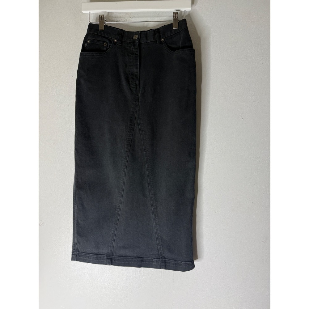 Lauren jeans co black maxi denim skirt back slit western boho size‎ 4P vintage